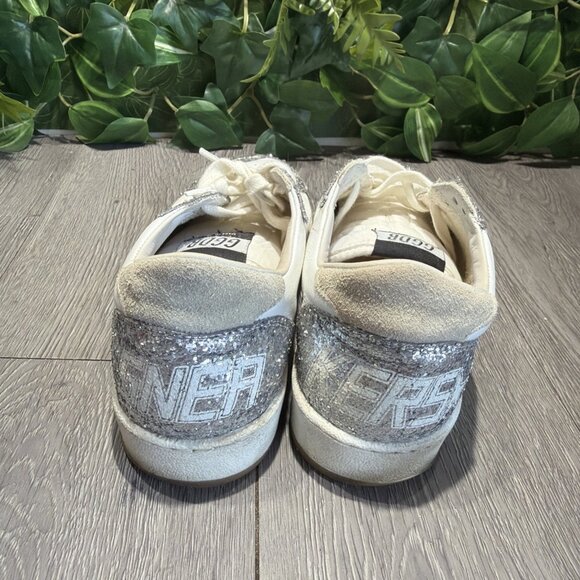 Golden Goose Ballstar Sneakers White Silver Glitter Star Size 39 - Picture 5 of 11